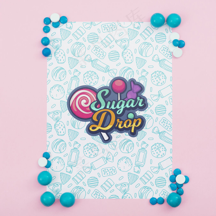 糖滴海报模拟与蓝色糖果