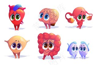 人体器官卡通人物孤立集