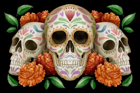 水彩dia de muertos背景