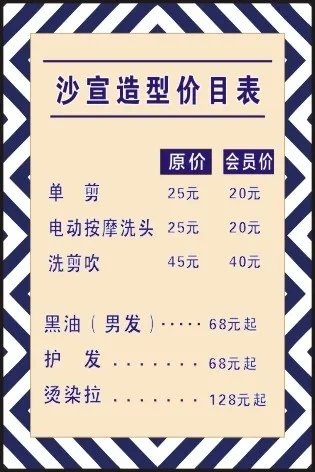 发廊价目表 发廊 洗头 洗剪吹 理发价目表 理发cdr矢量模版下载