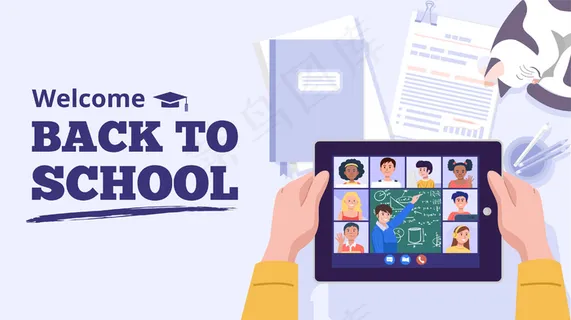 回到学校的概念。在家里用电脑学习的男孩。矢量 回到学校的概念。在家里用电脑学习的男孩。矢量