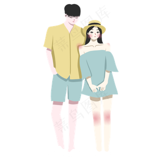 手绘矢量情人节七夕节牵手情侣