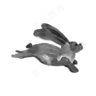 水墨水彩奔月中秋节月兔