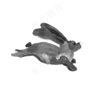 水墨水彩奔月中秋节月兔