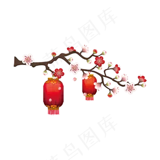 挂着灯笼的梅花