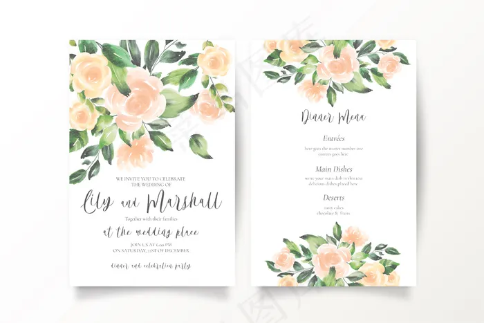 软水彩婚礼请柬模板eps,ai矢量模版下载