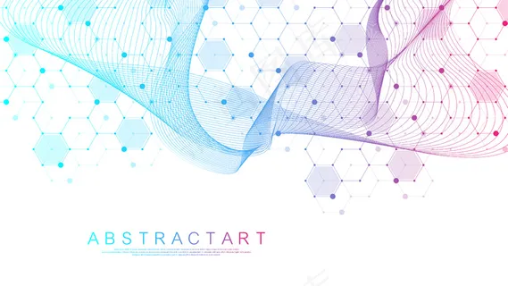 技术抽象线和点用六边形连接背景。