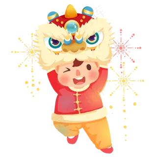 牛年新年福娃舞狮子