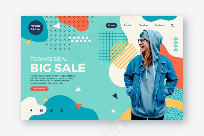 带照片的摘要销售登录页eps,ai矢量模版下载