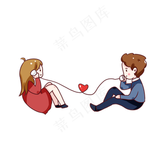 手绘卡通七夕节情侣