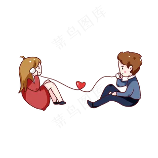 手绘卡通七夕节情侣