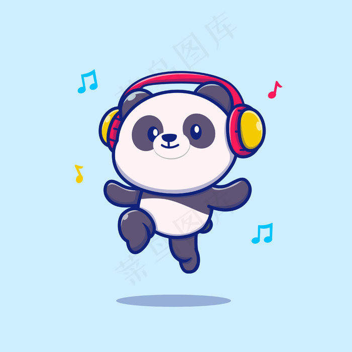 可爱的熊猫戴着耳机听音乐eps,ai矢量模版下载