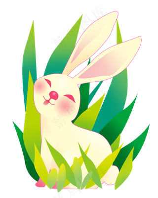 绿色草丛中秋玉兔