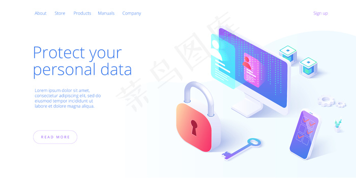 等角图中的个人数据安全eps,ai矢量模版下载