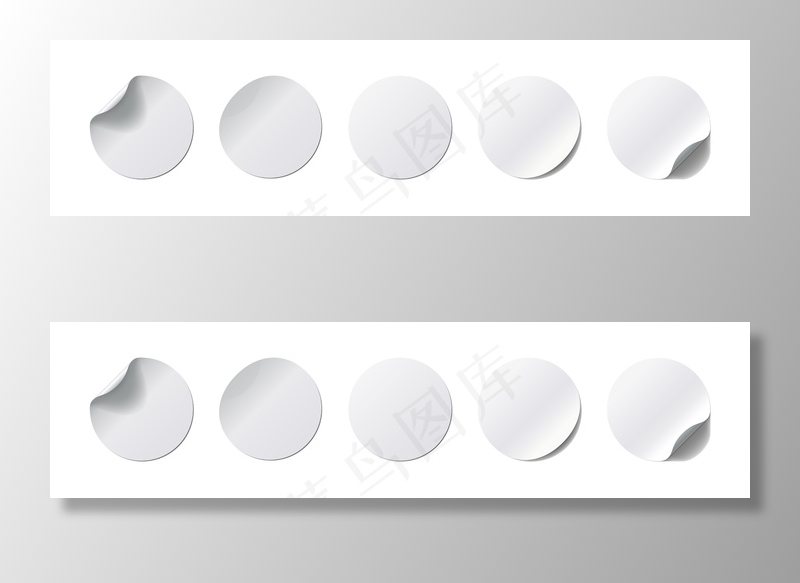 贴纸套装。圆形标签，带有弯曲的拐角和白色背景上的阴影。插图收集