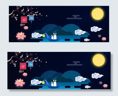 节日中秋传统文化月饼荷花创意合成图