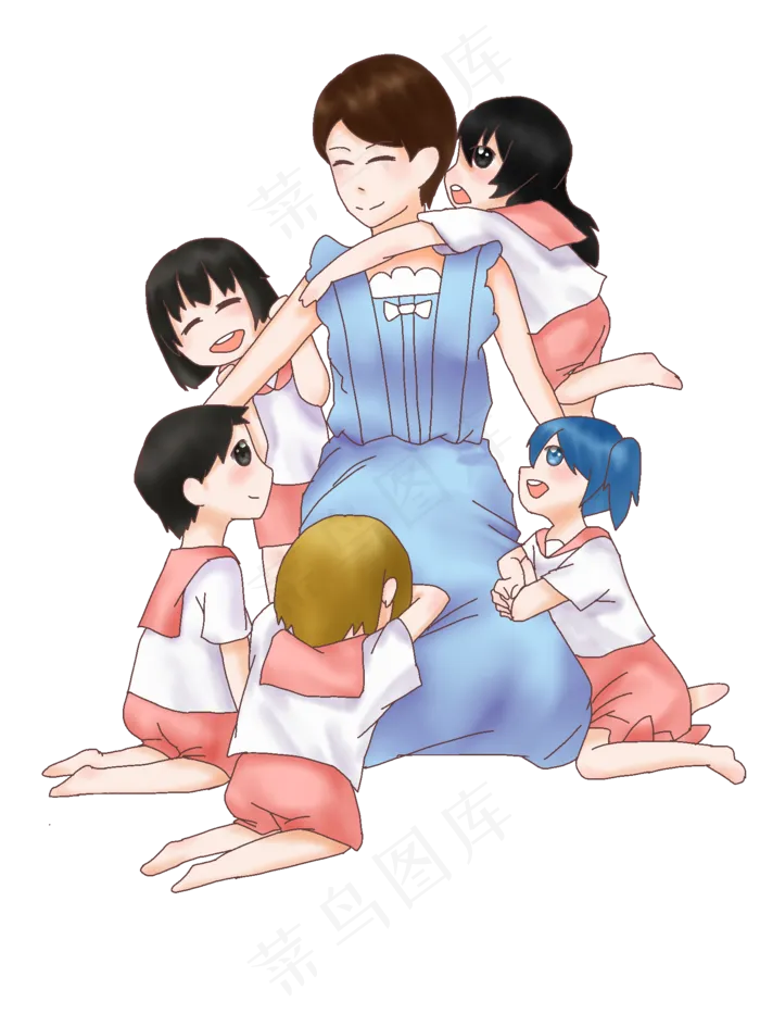 教师节快乐学生环抱老师卡通(1536X2048(DPI:350))psd模版下载