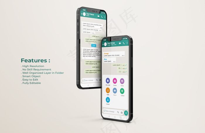 手机模型样机上的Whatsapp接口模板psd模版下载