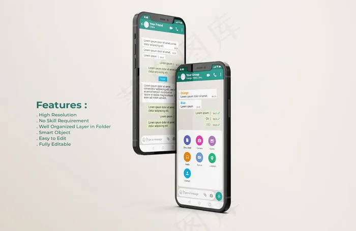 手机模型样机上的Whatsapp接口模板