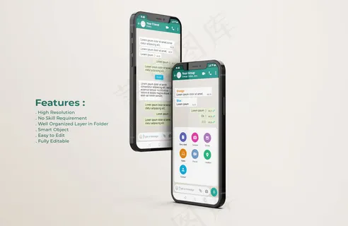 手机模型样机上的Whatsapp接口模板
