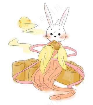 中秋节品尝大月饼的白兔仙子PNG