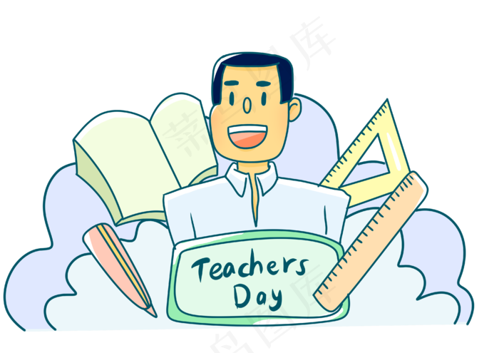 教师节快乐标签手绘