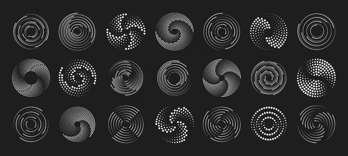 一组圆形速度线。漫画书中圆形的径向速度线。