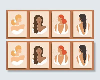 一组抽象的女性形状和轮廓。彩色婚纱中的抽象女性肖像。