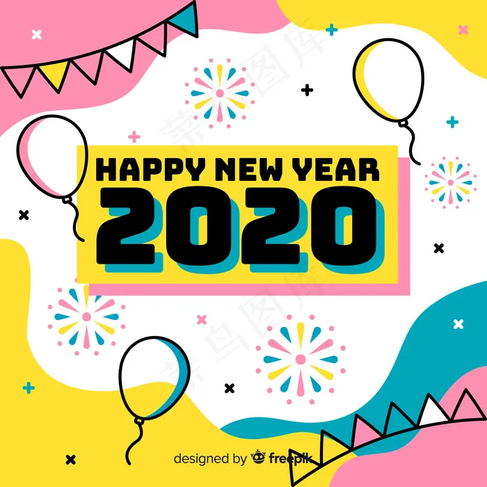 平面设计中的新年快乐理念eps,ai矢量模版下载