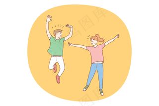 跳跃儿童、童年、乐趣概念