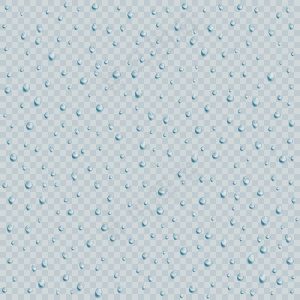 透明背景上有水滴或蒸汽淋浴。真实的纯水滴凝结。插图