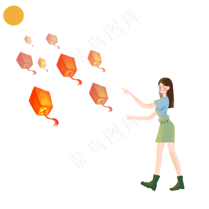 中秋节放孔明灯女孩(2000X2000(DPI:300))psd模版下载