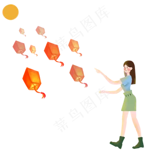 中秋节放孔明灯女孩