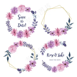 带花和叶子的婚礼框架模板