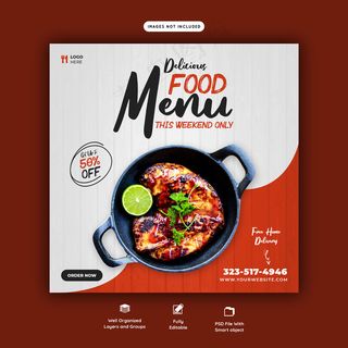 美食菜单和餐厅社交媒体横幅banner模板