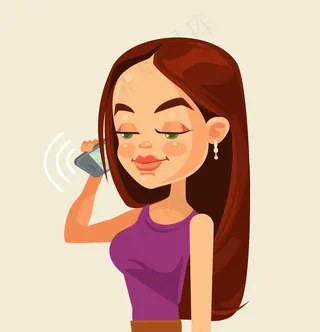女孩在电话里说话。现代技术。卡通