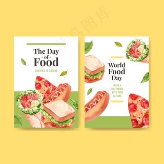 菜单模板与世界食品日概念设计餐厅和食品店水彩