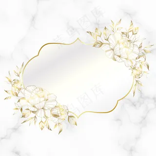 金色复古框架，大理石背景上有玫瑰花。