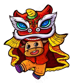 2021年春节红色喜庆牛年牛舞狮