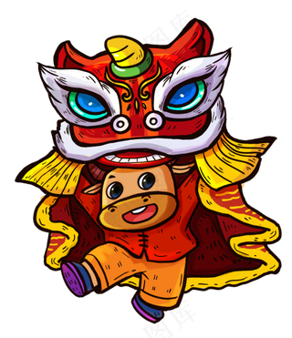 2021年春节红色喜庆牛年牛舞狮