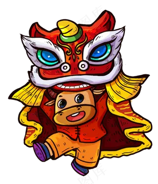 2021年春节红色喜庆牛年牛舞狮