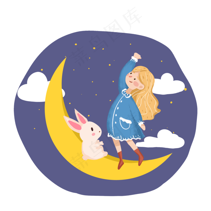 中秋节女孩和月亮玉兔PNG