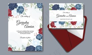 带美丽玫瑰的婚礼请柬