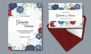 带美丽玫瑰的婚礼请柬