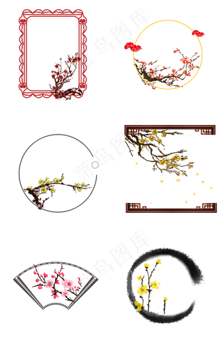 冬天腊梅黄色红色水墨梅花边框素