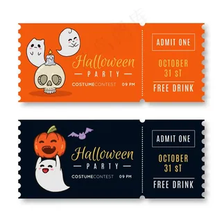 手绘万圣节门票模板