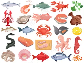海鲜平面图标大集