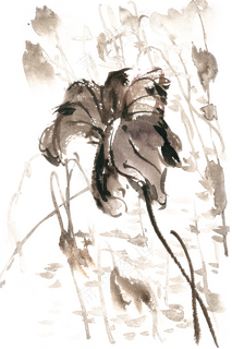 秋雨中的荷水彩画PNG免抠素材