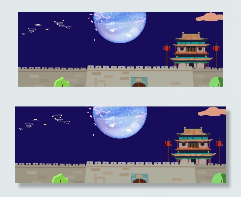 中秋国庆文艺手绘蓝色banner(1920*700px 	       )psd模版下载