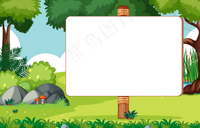 自然公园场景中的空白木制标志eps,ai矢量模版下载